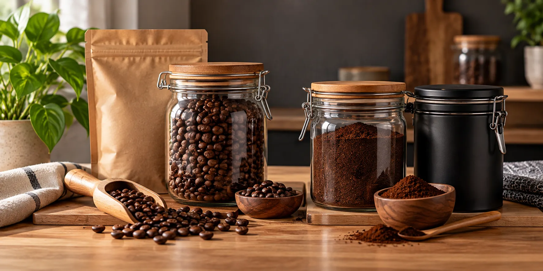 نگهداری صحیح قهوه دانه و آسیاب شده در ظرف دربسته برای حفظ تازگی و عطر قهوه