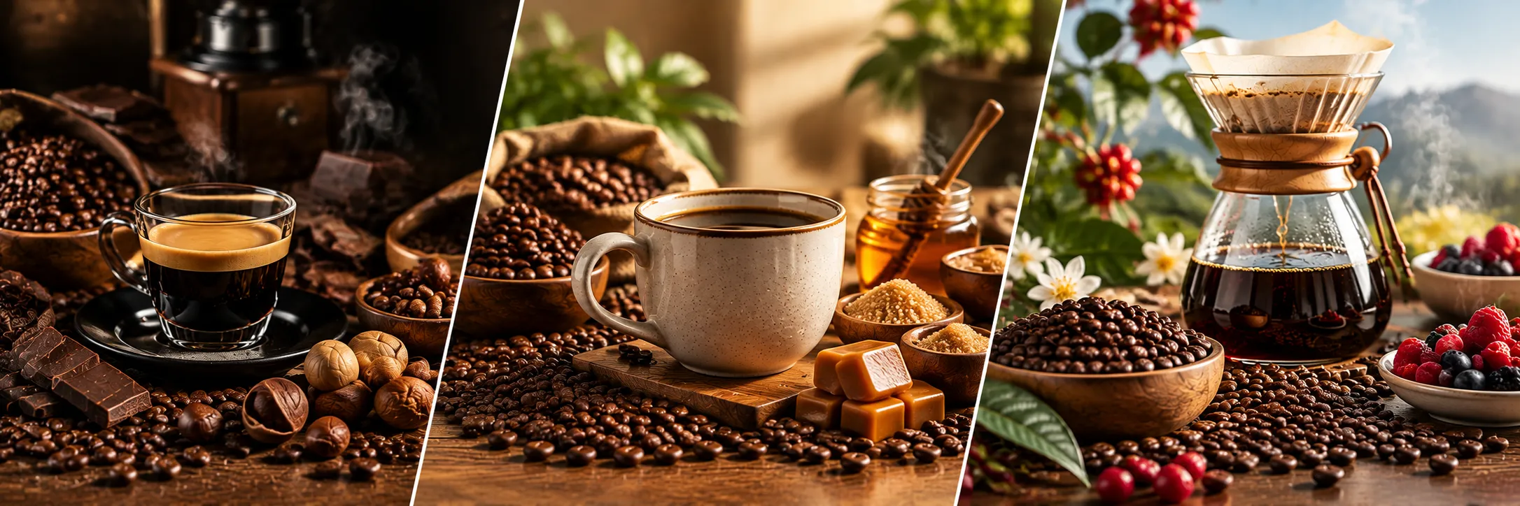 انتخاب قهوه عربیکا بر اساس طعم شکلاتی، آجیلی، شیرین، میوهای و روش دمآوری